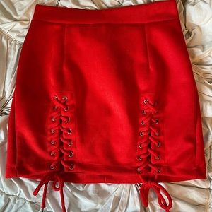 Red mini skirt with rope ties